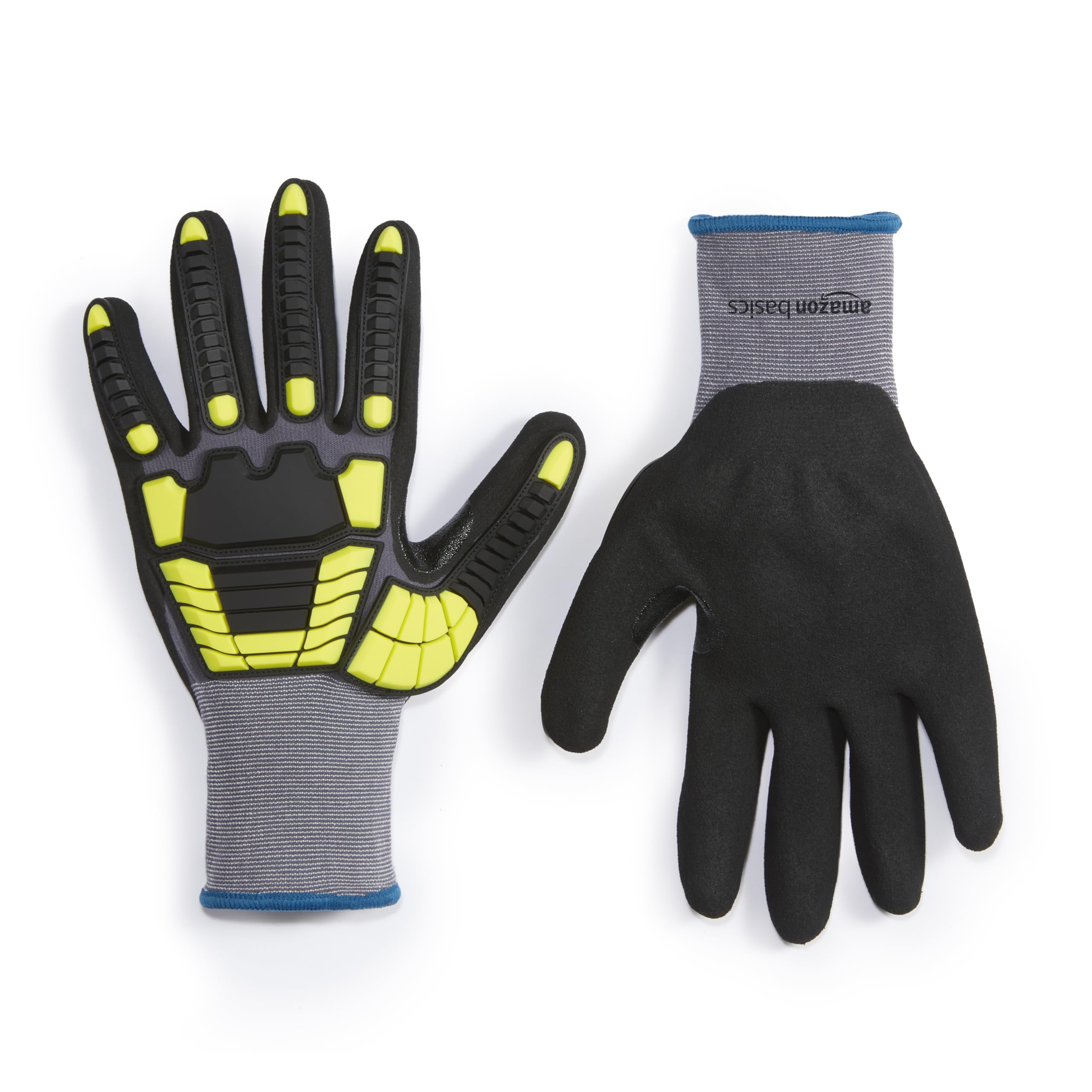 Amazon Basics Cut Level A1 Impact Protection Gloves with Touch Screen Friendly 15G Sandy Nitrile Palm, Pack of 120 Pairs, Yellow, Size X-Large