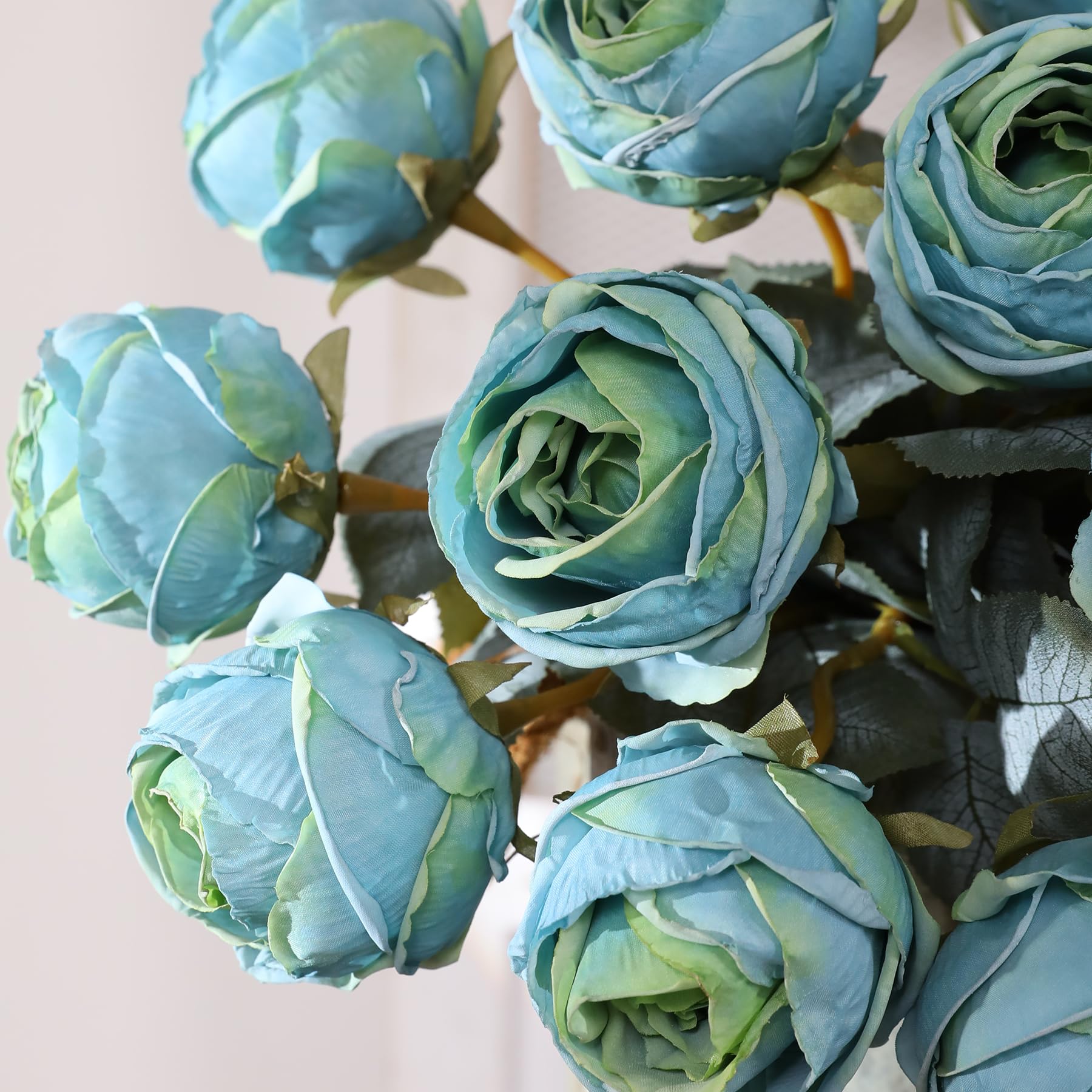 Kisflower 10 Pcs Artificial Rose Blue Flower,20" in Tall Single Rose Long Stem,Silk Blossom Fake Flower Realistic for Table Office Party Wedding Home Decor(Blue,10pcs) - Image 3
