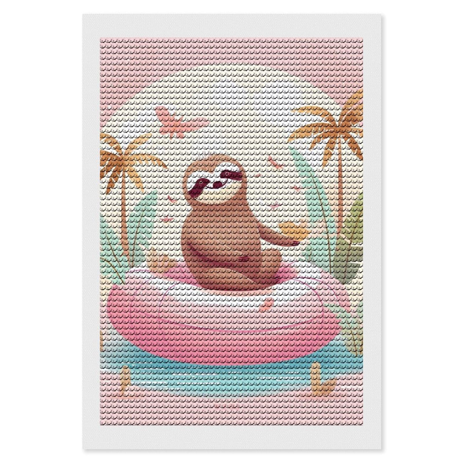 Sloth Flamingo Diamond Art Kits for Adults, DIY 5D Diamonds Painting Kits for Beginner, Round Full Drill Diamond Dots Painting, Diamonds Pictures Gem Art and Crafts Wall Decor 8"x12"