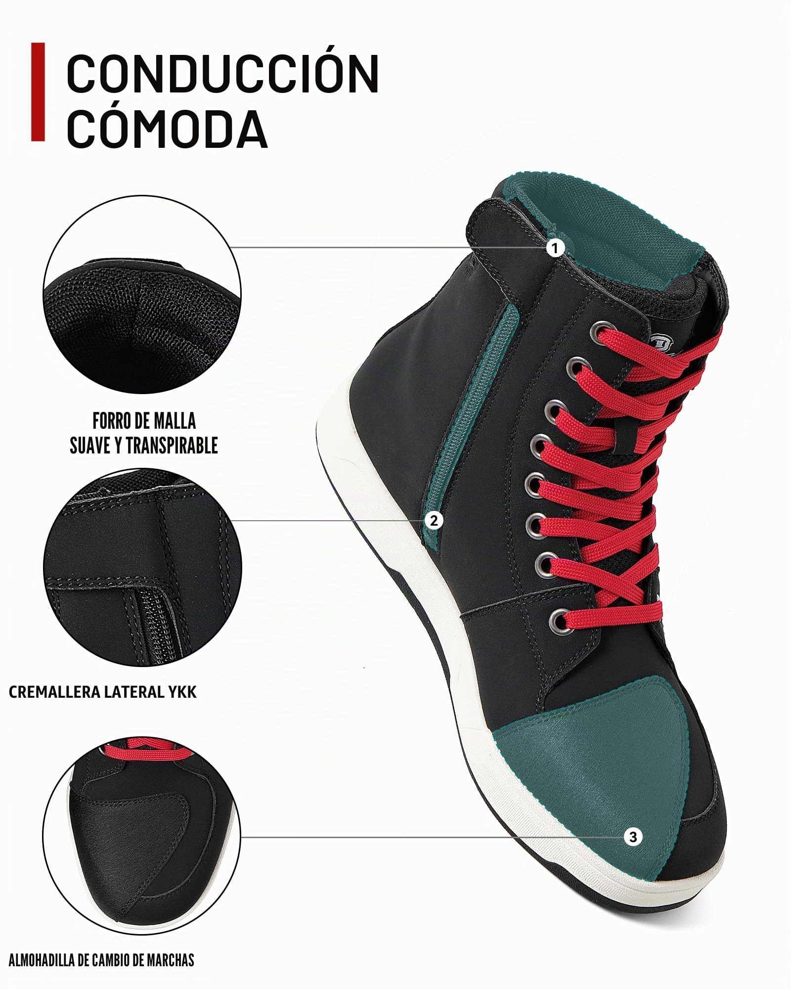 Botas de Moto Hombre Zapatillas de Moto Casuales Antideslizantes, Botas Moto Zona Tobillo Reforzado Zapatillas de Motocross Negro 40-46