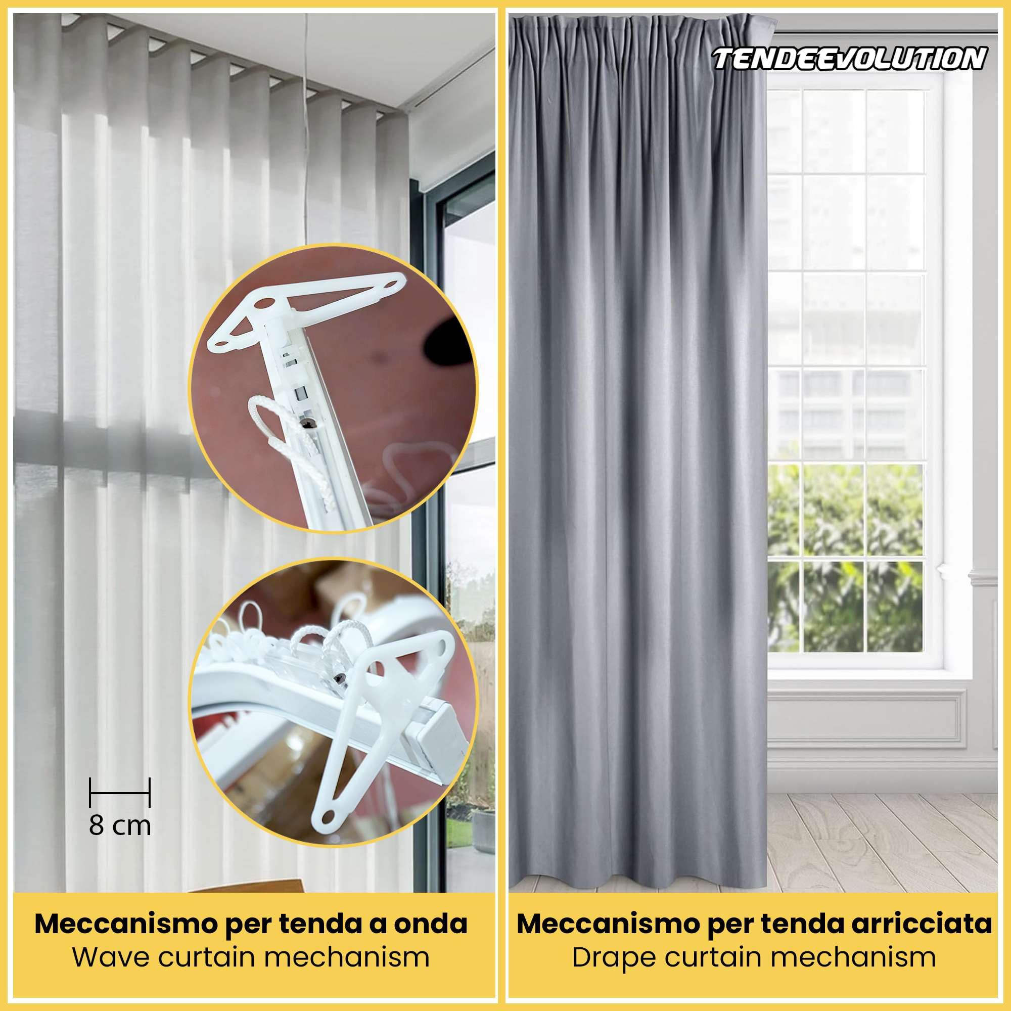 TENDEEVOLUTION - Binario Tenda Soffitto o Parete 40 x 13 mm in Alluminio, Colore e Accessori Personalizzabili su Misura. Binario per Tende a Onda o Arricciate, Curtain Track