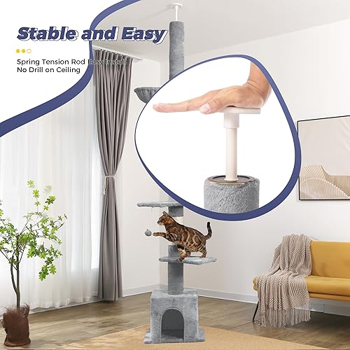 Miniatura 2 de Meow Sir Árbol para gatos de piso a techo, altura ajustable 82-108 pulgadas  81.9-108.3 in Torre para gatos de 6 niveles para techo de 7 a 9 pies
