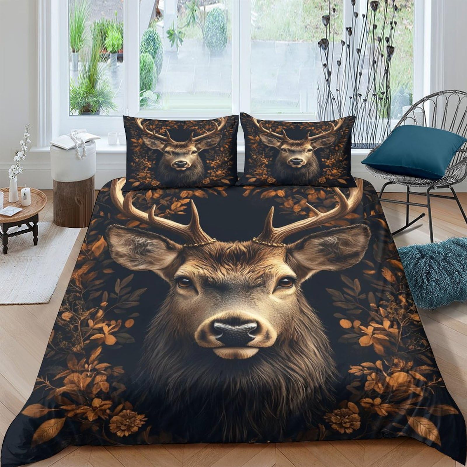 Ctjqhvkz Style-8 3D Printed Forest Deer Fitted Sheet Microfiber Soft Breathable Autumn Leaves Mattress Cover For Bedroom Guestroom Decor Single（135X200cm）