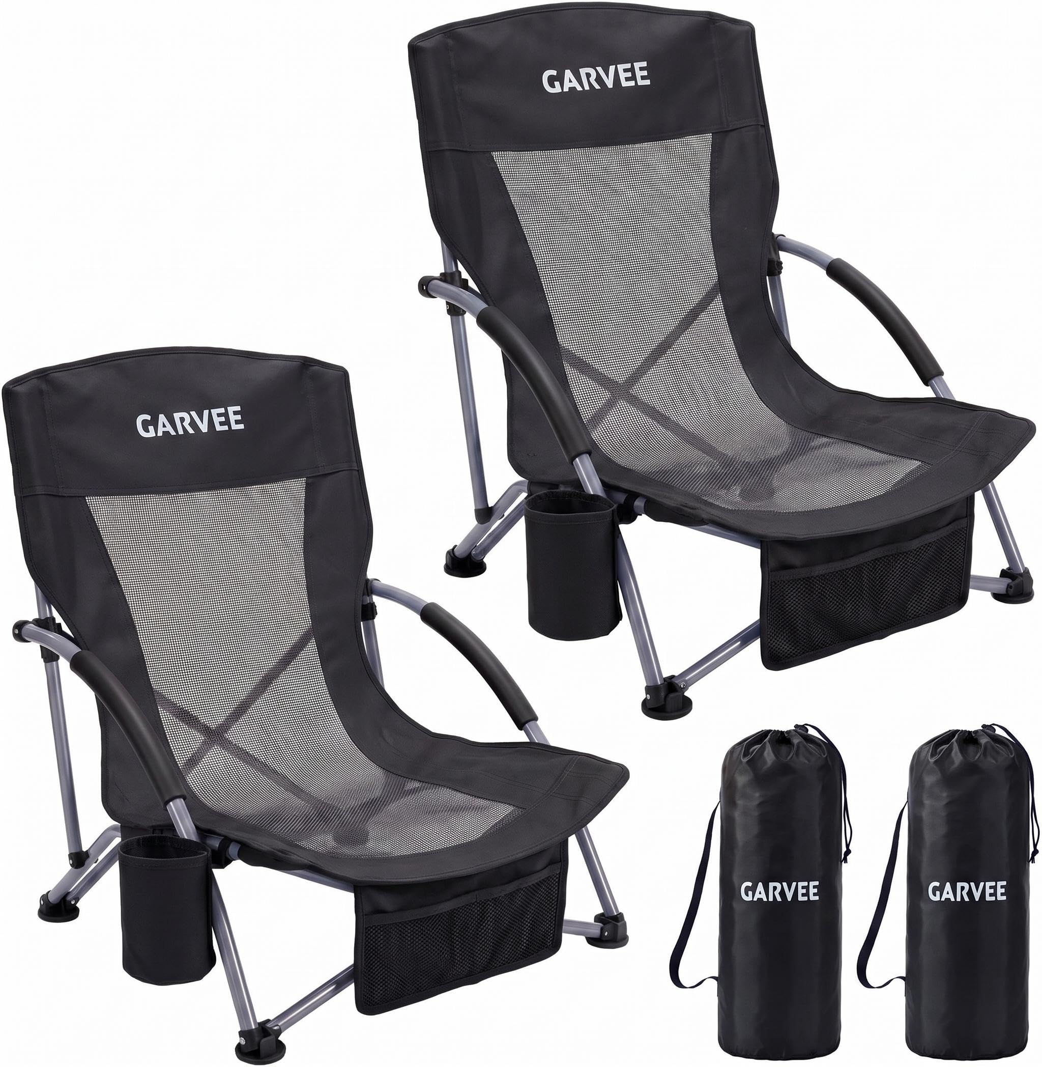 Chaise De Plage Pliante Robuste Et Légère, Haut en Maille Ultralége 2pack | Sangles Sac à Dos, Poche Téléphone, Porte-Gobelet