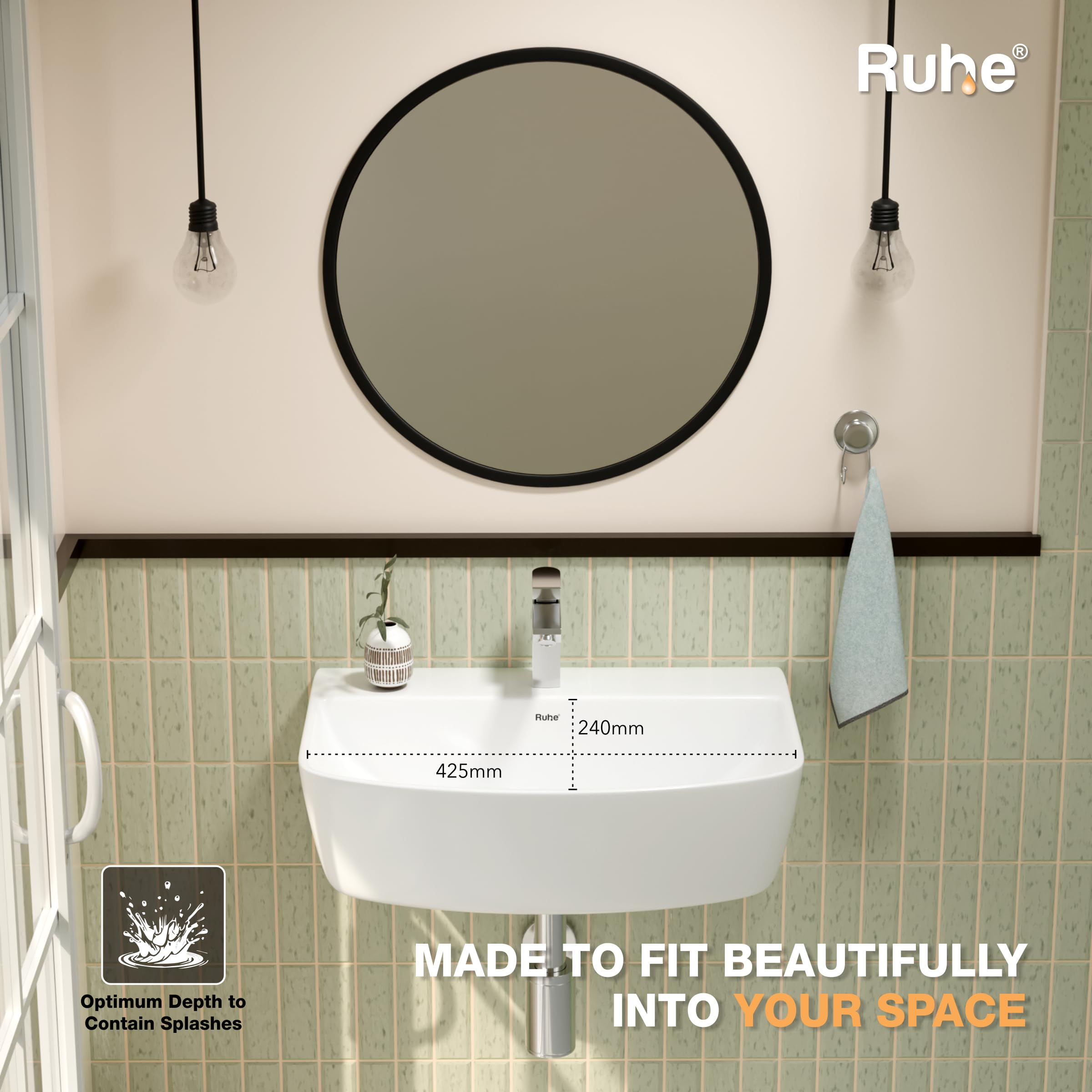 Ruhe Aries Wall Hung Ceramic Sink - Modern Bathroom -4 Ruhe Aries Wall Hung Ceramic Sink - Modern Bathroom -4
