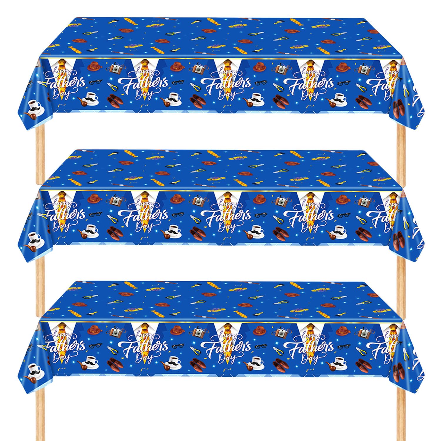 LOONELO Happy Father's Day Tablecloths, 3 Pack Waterproof Plastic Disposable Father's Day Table Covers, Fathers Day Themed Party Decorations Supplies