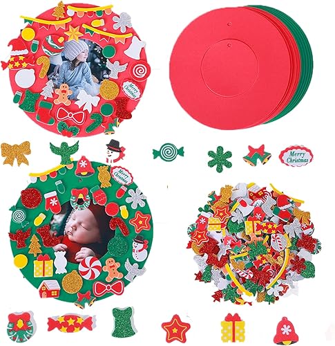 TINYFUTURE Juego de 16 marcos de fotos de Navidad con 500 calcomanías e imán autoadhesivo, adorno de Navidad para niños y niñas, recuerdos de fiesta