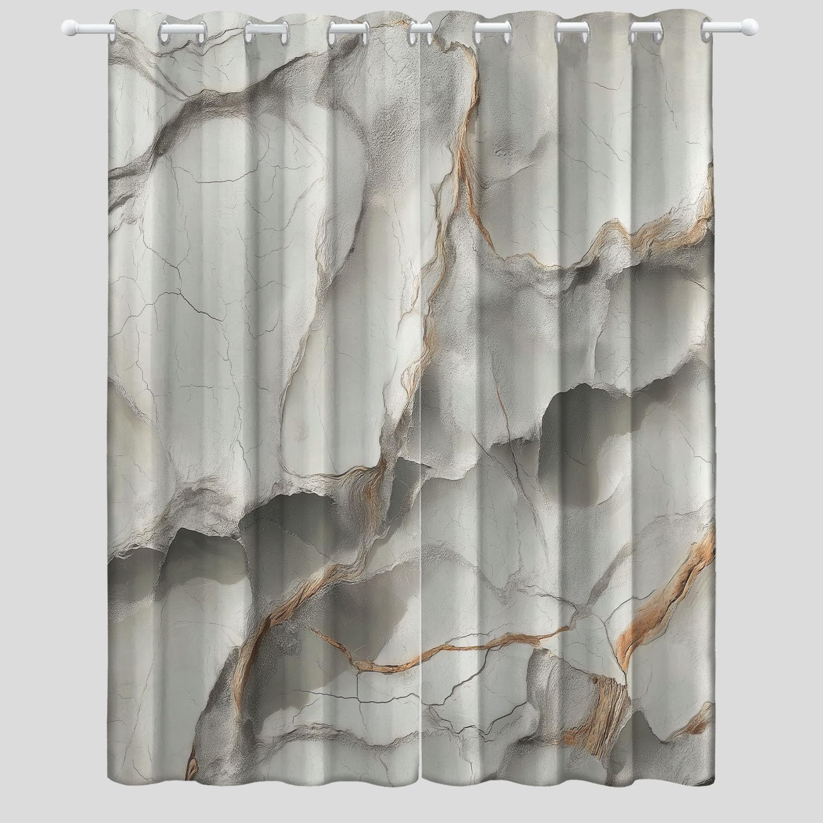 Isolant Anti-Froid Épais, Rideaux Thermiques 91.5L X 160H cm (2 Panneaux), Plis De Marbre Abstraits pour Chambre d'enfant, Gris Clair