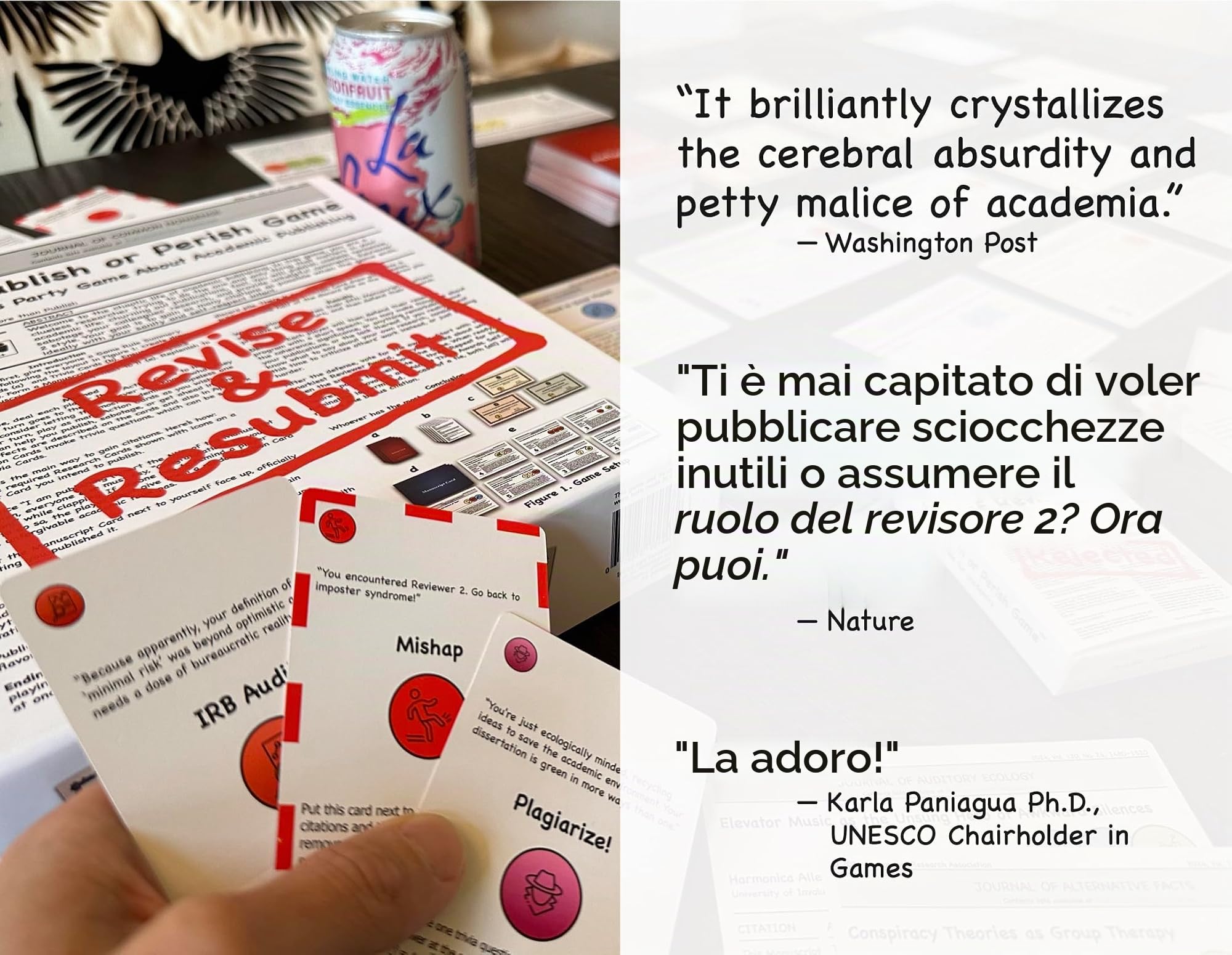 Pubblica o perisci: un divertente gioco di società sul mondo accademico | 3-6 giocatori | Età 14+ | Creato da Max Bai Ph.D. Peer-Reviewed by Unserious Researchers Quasi Approvato dal Reviewer 2