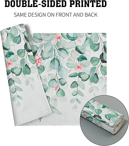 Miniatura 5 de Juego de 4 manteles individuales de acuarela con hojas de eucalipto, manteles individuales de hojas verdes, manteles individuales de primavera con