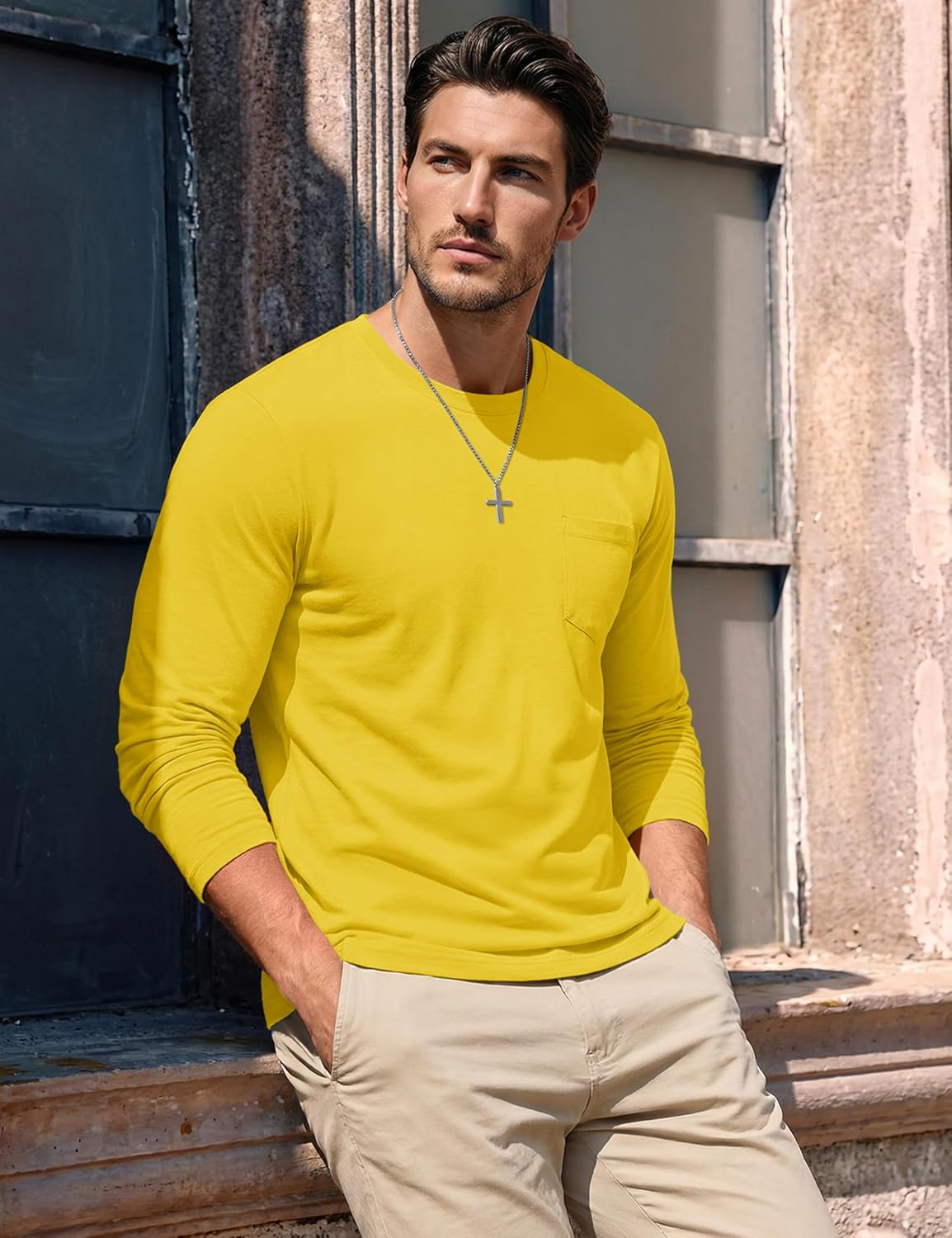 MAGCOMSEN Men's Long Sleeve Shirt with Pocket Cotton Crew Neck Shirts Casual Lightweight T-Shirt - Image 2