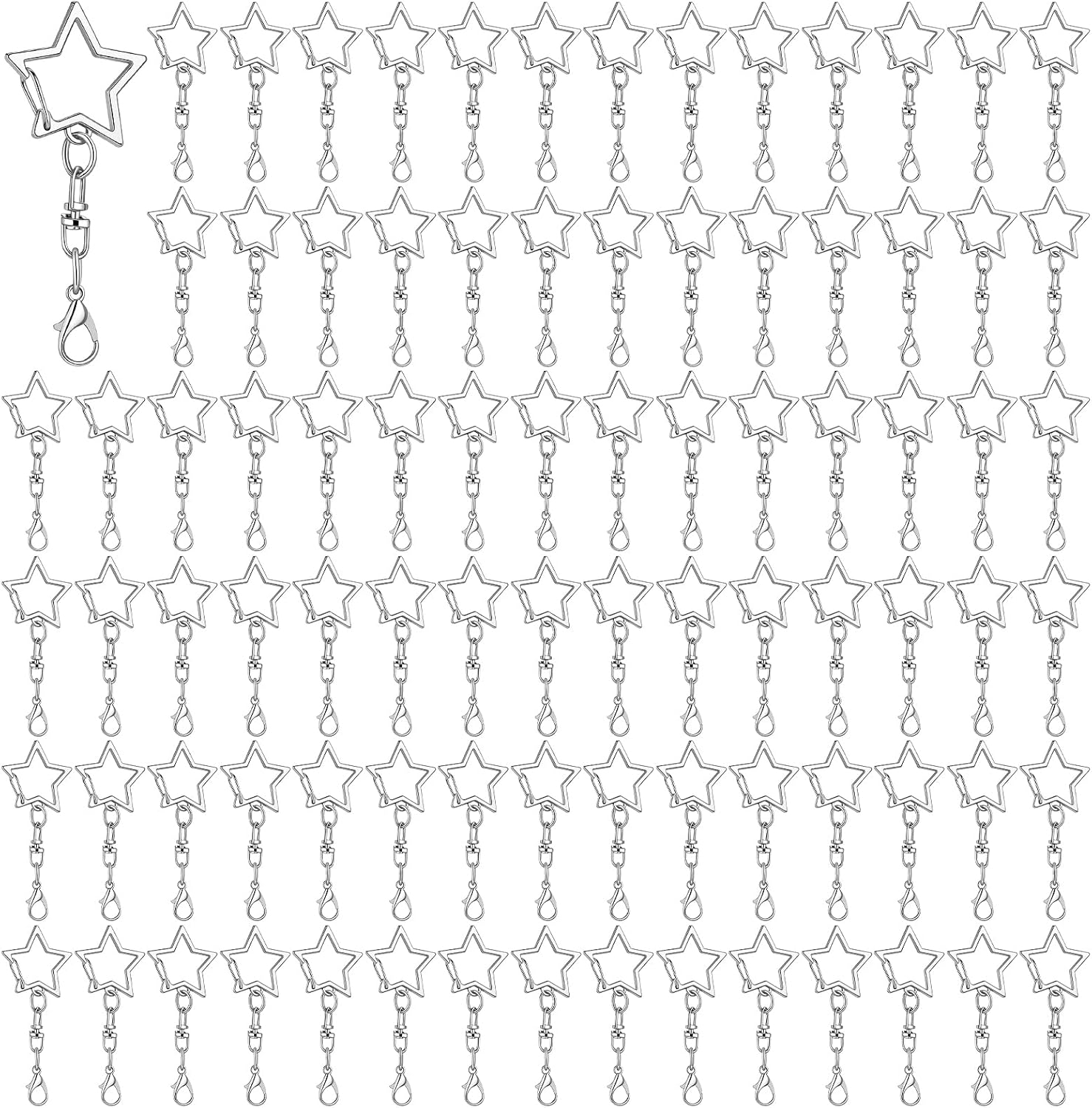 200 Pcs Star Keychain Clip Bulk, Silver Zinc Alloy Star Keychain Clasps with Swivel Snap Hook and Open Jump Rings for DIY Crafts Jewelry Making Keychains Accessories