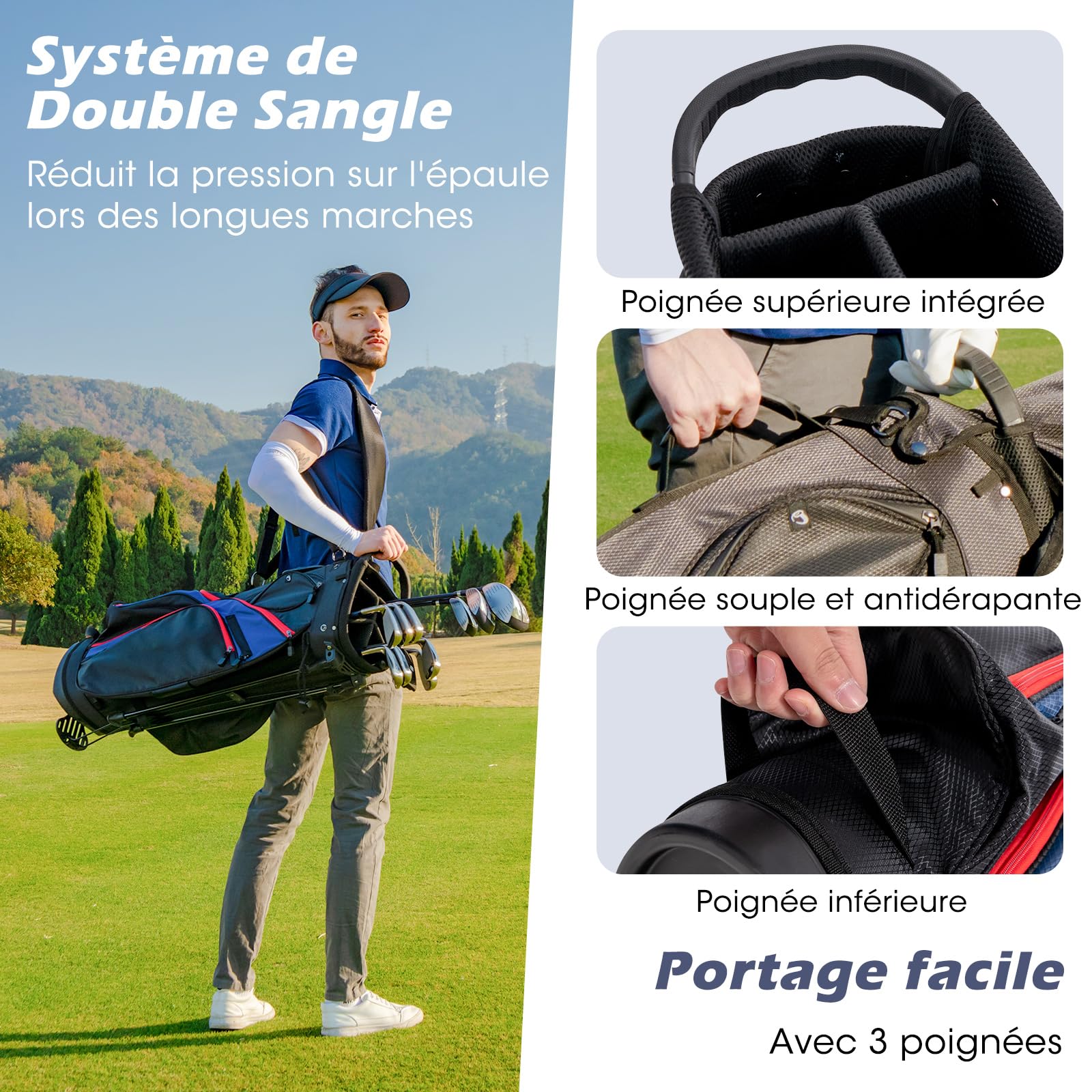 COSTWAY Ensemble Club de Golf Portable, Sac Trépied avec Capuche Anti-Pluie Driver 460CC #1, Bois de Parcours #3, Hybride #5, Fers #5#6#7#8#9#P #S et Putter, pour Droitier