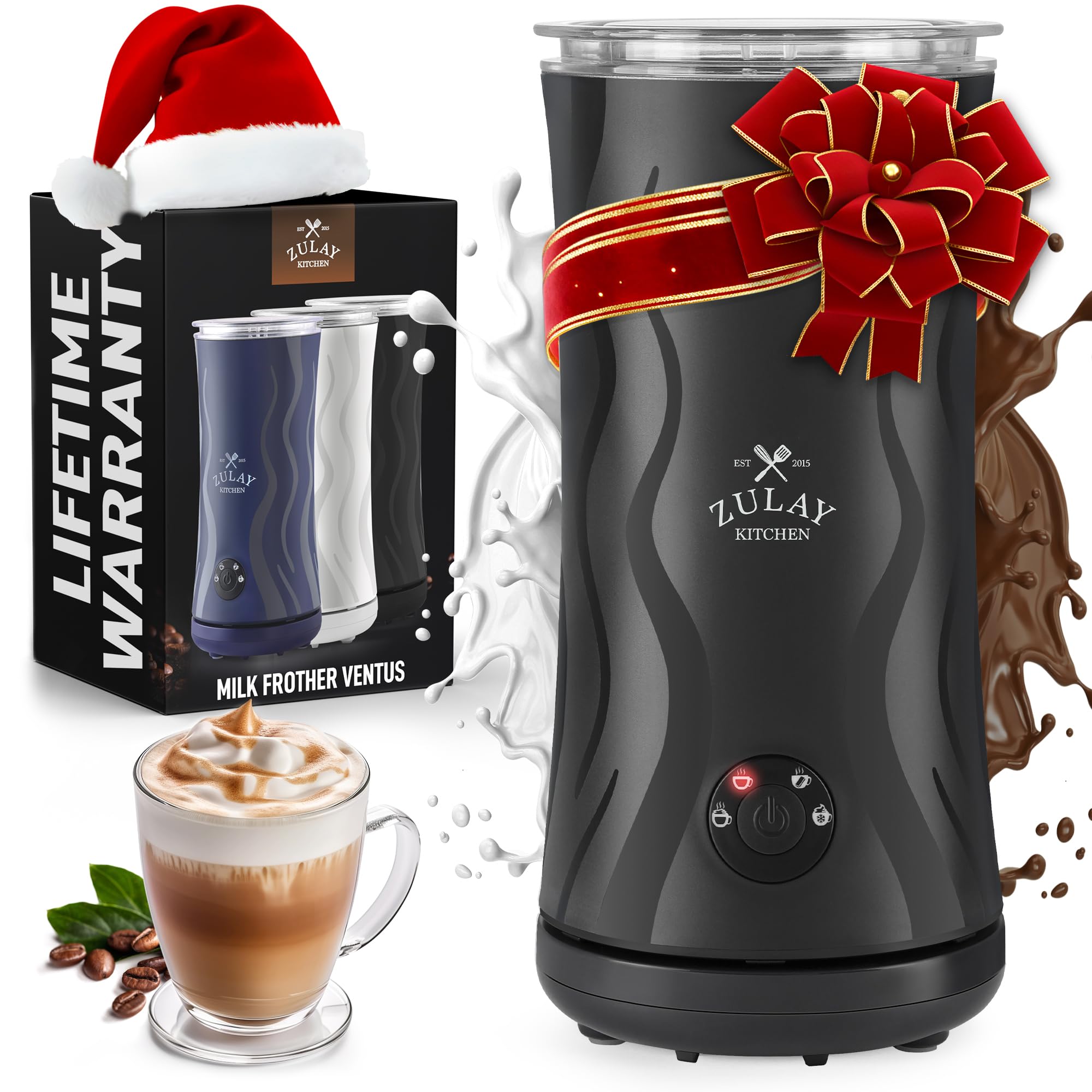 Zulay 4-in-1 Milk Frother and Steamer - Automatic Hot and Cold Foam Maker with Auto Shut Off & Temperature Control for Coffee, Latte, Cappuccino, Hot Chocolate - Gray