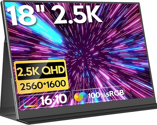 OUNSHLI Monitor portátil para computadora portátil, 18 "2.5k 2560x1600 Monitor portátil grande 16 10 Pantalla ancha 100% sRGB FreeSync Monitor