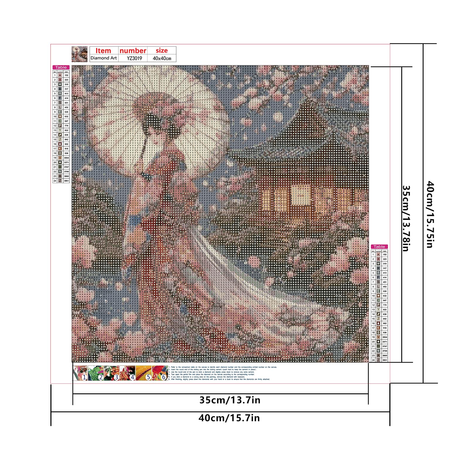 SHEGZHUC 40 x 40 cm Diamond Painting Giapponese Donna Mosaico Diamante Geisha Fiori di ciliegio Pittura Arte Ricamo Punto Croce Regalo Decorazione