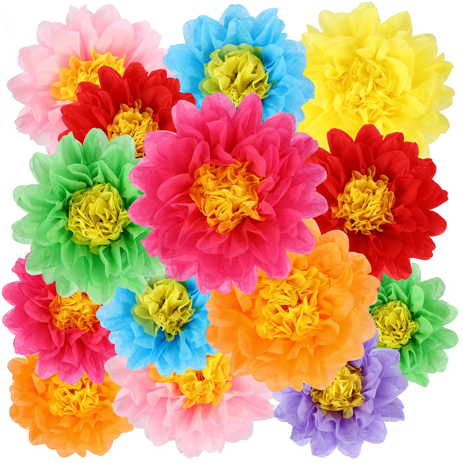 BestoFun 14 PCS Mexico Tissue Paper Flowers – Colorful Mexican Party Decorations for Cinco de Mayo, Birthday, Fiesta, Wedding, and Holiday Events