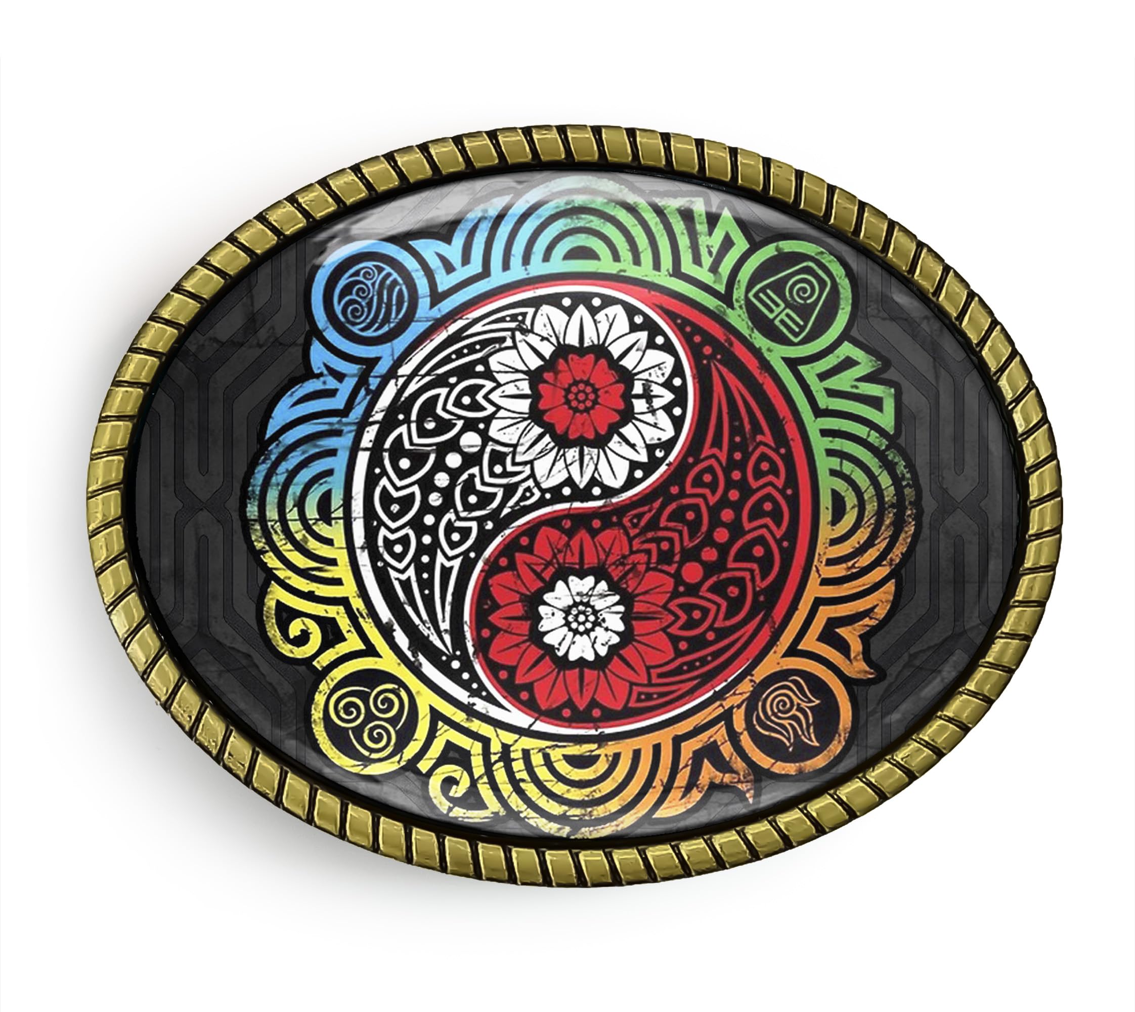 Yin Yang Belt Buckle - Ornate Mandala Handmade Artisan Buckle (Antique Gold)