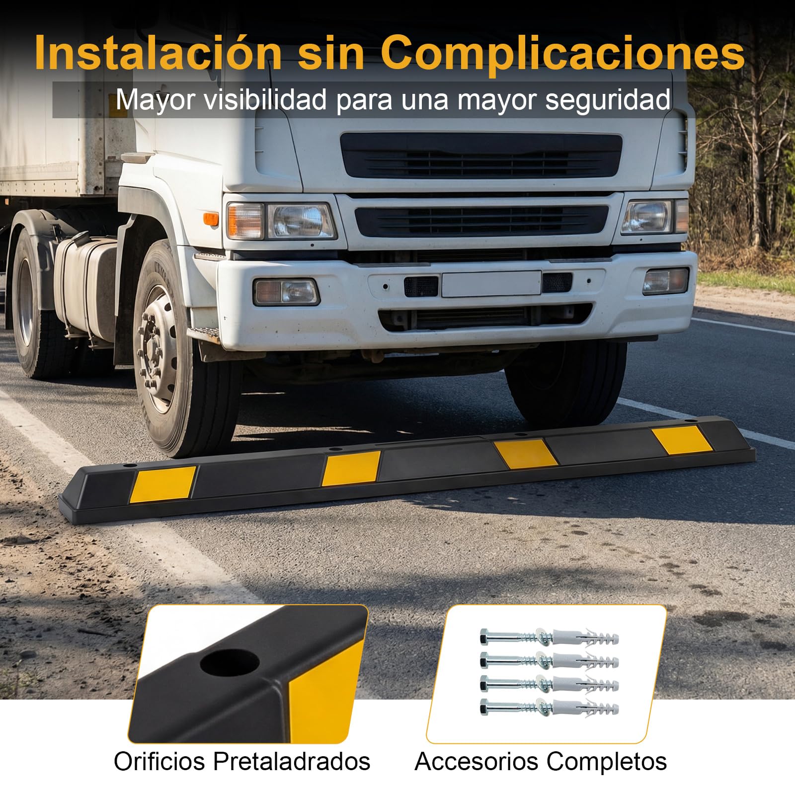 COSTWAY Tope para Ruedas de Goma, Rampas para Coches con Rayas Amarillas Reflectantes para Coches, Camiones, Remolques, Tope Rueda Garaje para Aparcamiento en Interiores y Exteriores