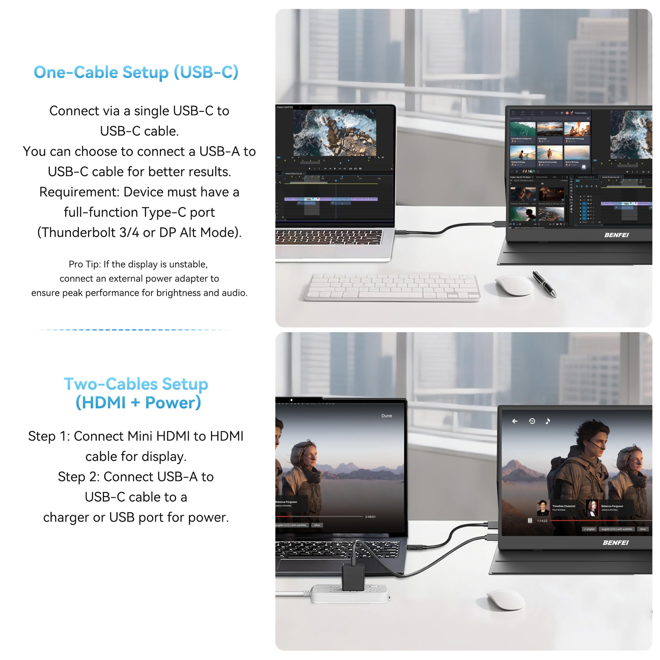 BENFEI Portable Monitor 15.6'', FHD 1080p HDMI USB-C Gaming Display, ultradünner IPS HDR Screen mit Smart Cover & Speakers, Plug & Play Externer Monitor für Laptop PC PhoneTablet PS5/4 Xbox Switch