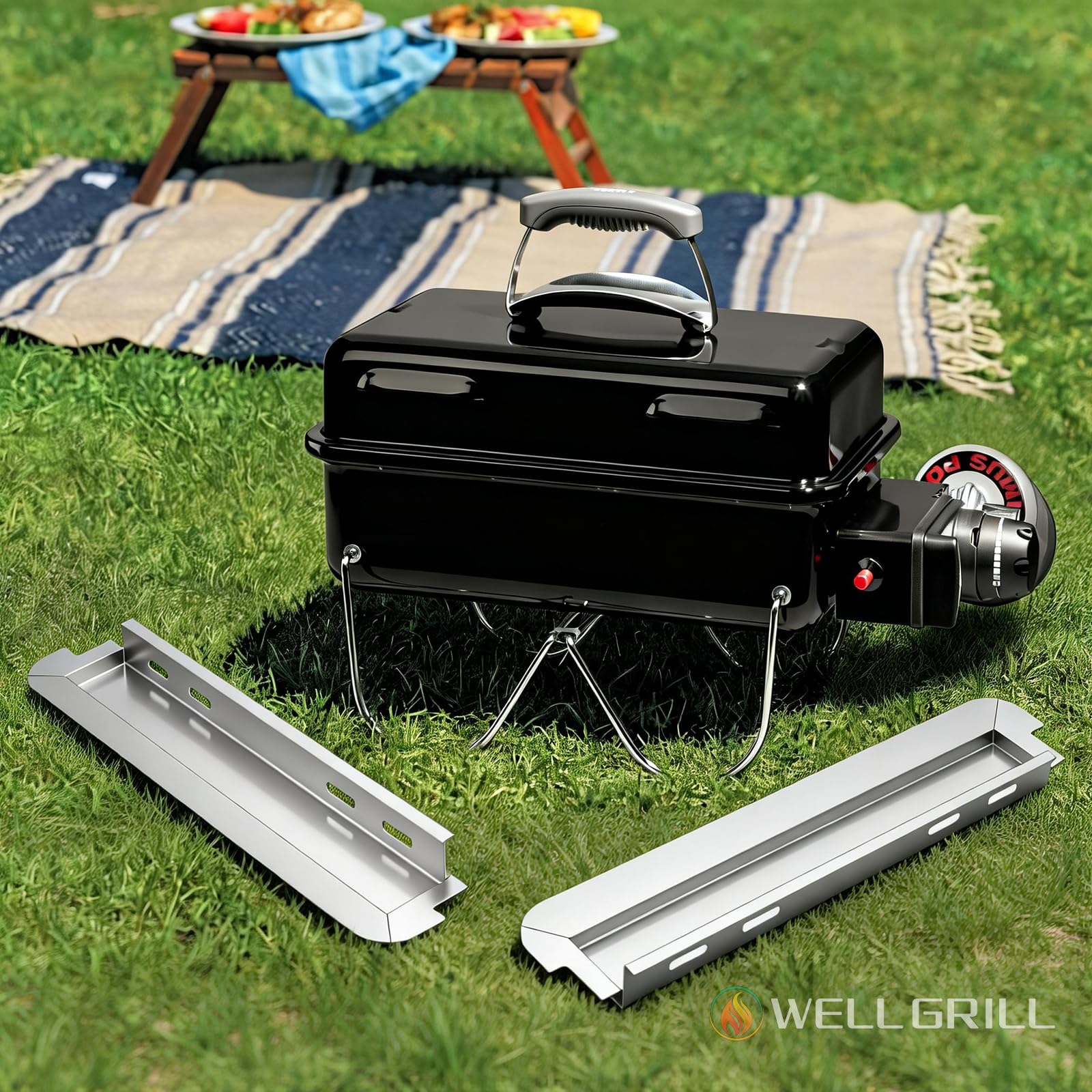 WELL GRILL Vaschetta antigoccia in acciaio inox per Weber Go-Anywhere Gas, confezione da 2 vaschette raccogligrasso per barbecue a gas Weber Go Anywhere