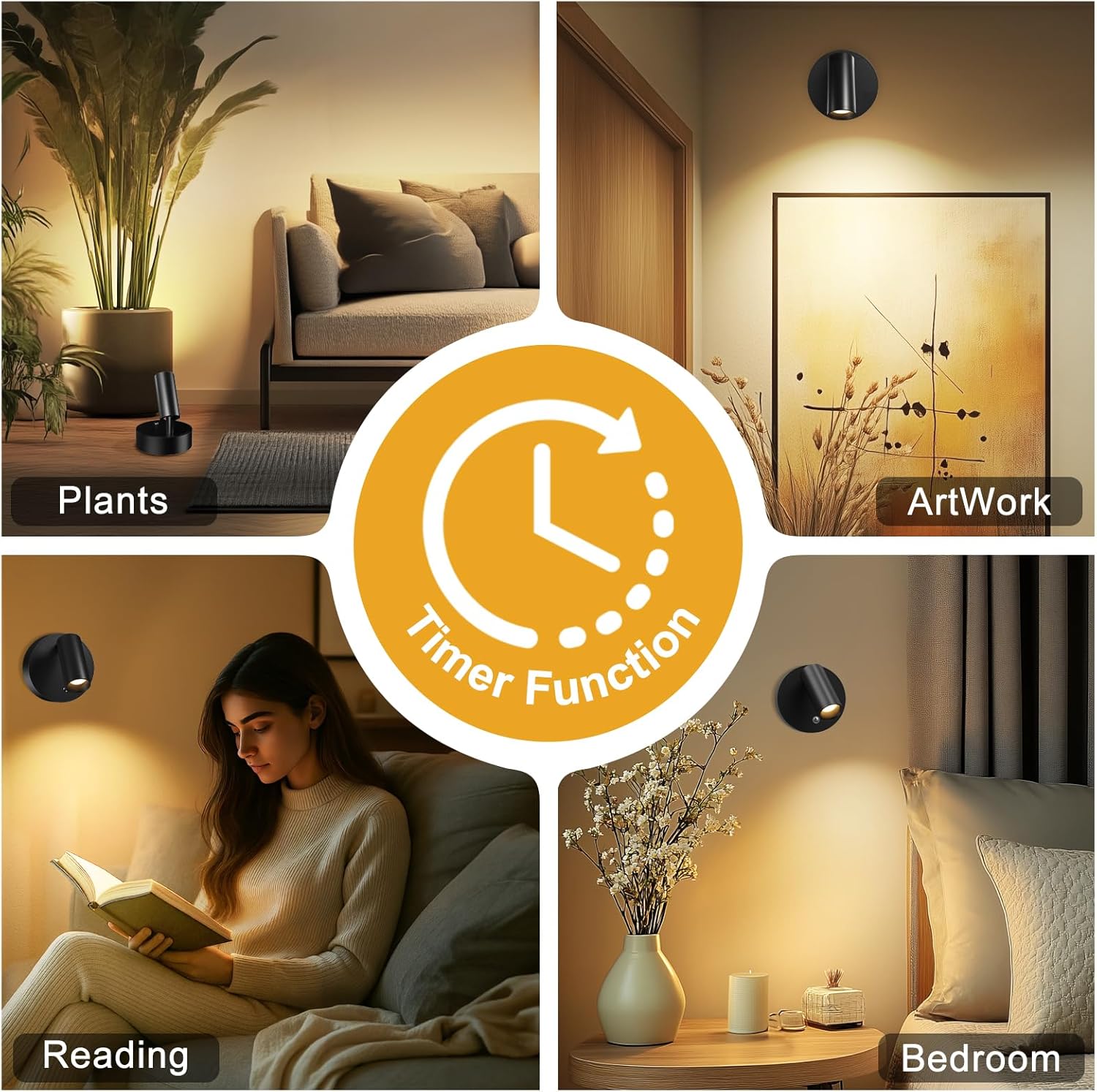 Kimjo Spot Lights Indoor, 4000mAh Rechargeable Battery LED Spotlight Indoor with Remote, Wireless Picture Lights with Timer Dimmable, Uplighting for Plant, Wall Art Display (4 Pack)