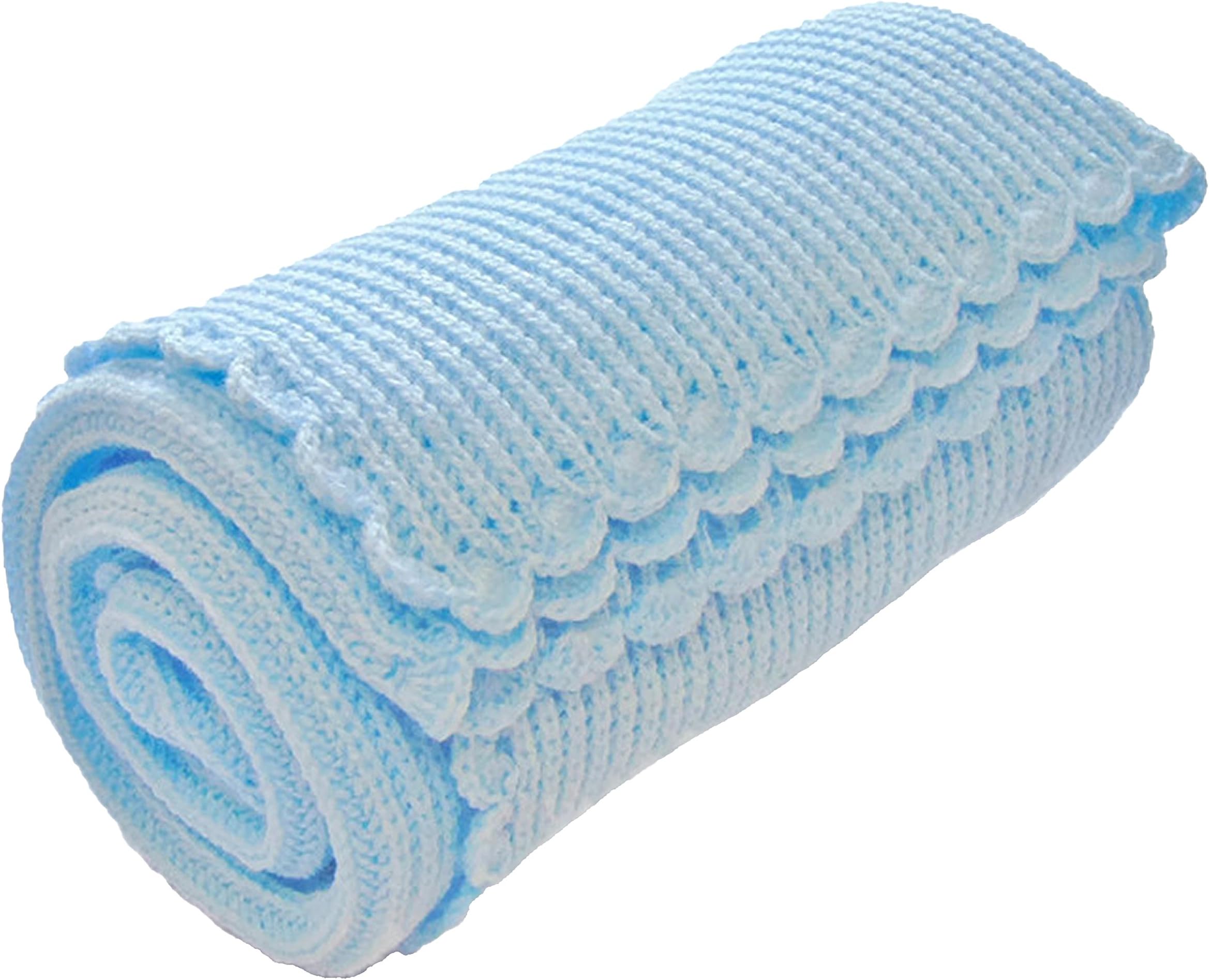 The Knit Wit - Handmade Soft Knitted Cellular Baby Blanket - Medium Blue