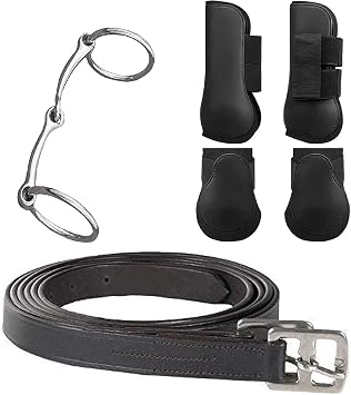 Stirrup Leathers Black for Horse Tendon Boots and Bell Boots Combo Pack and bit