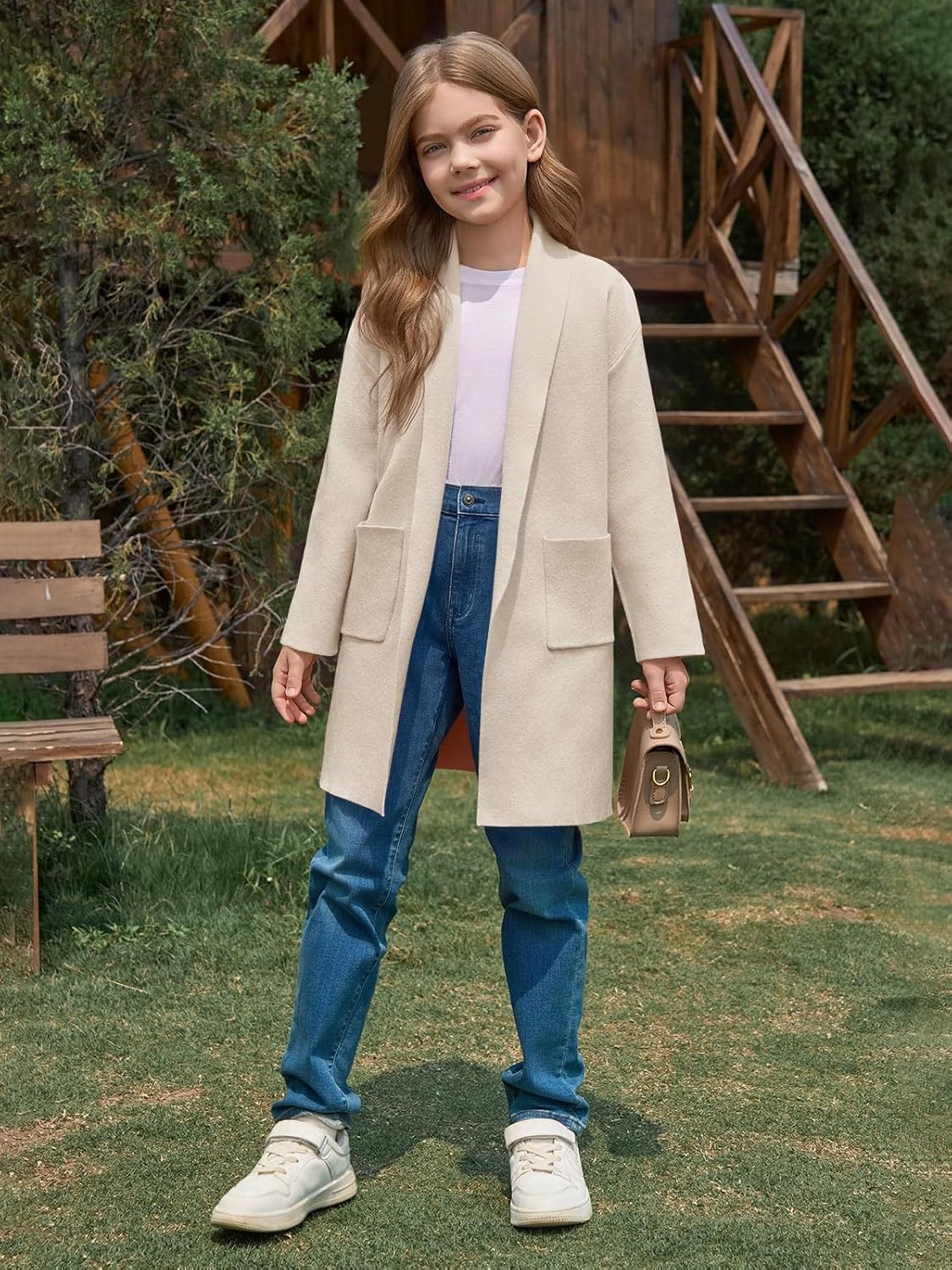 Haloumoning Girls Long Cardigan Sweaters Kids Oversized Open Front Knit Outerwear with Pockets 5-14 Years - Image 5