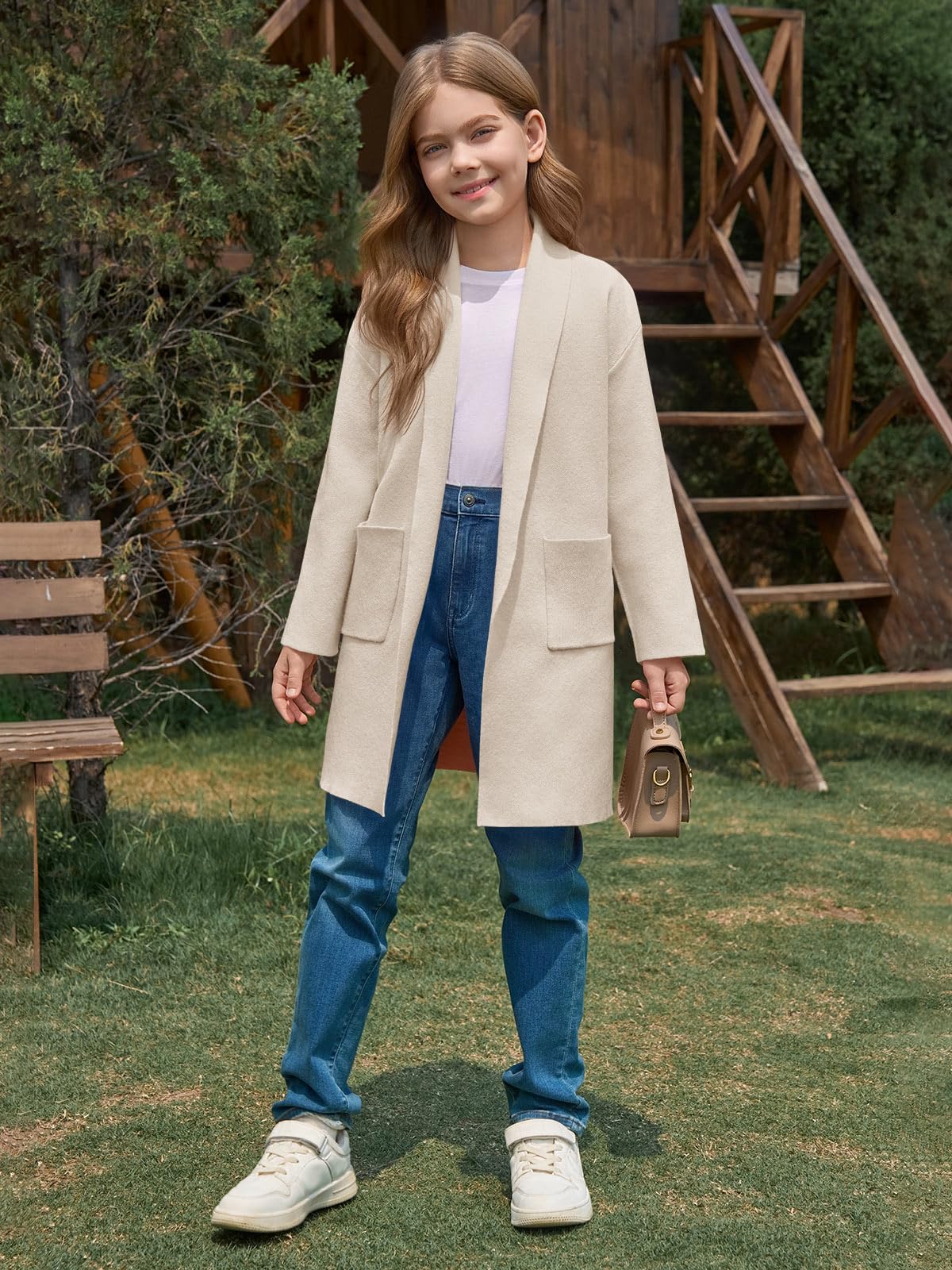 Haloumoning Maglioni cardigan lunghi da ragazza oversize capispalla aperto davanti | Cardigan lavorato a maglia oversize per bambini, capispalla morbido con tasche