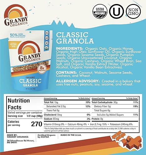 Miniatura 2 de Grandy Organics Bolsa a Granel de 10 libras de Granola Orgánica - Granola Clásica con Avena Orgánica, Semillas de Calabaza, Nueces y Anacardos -