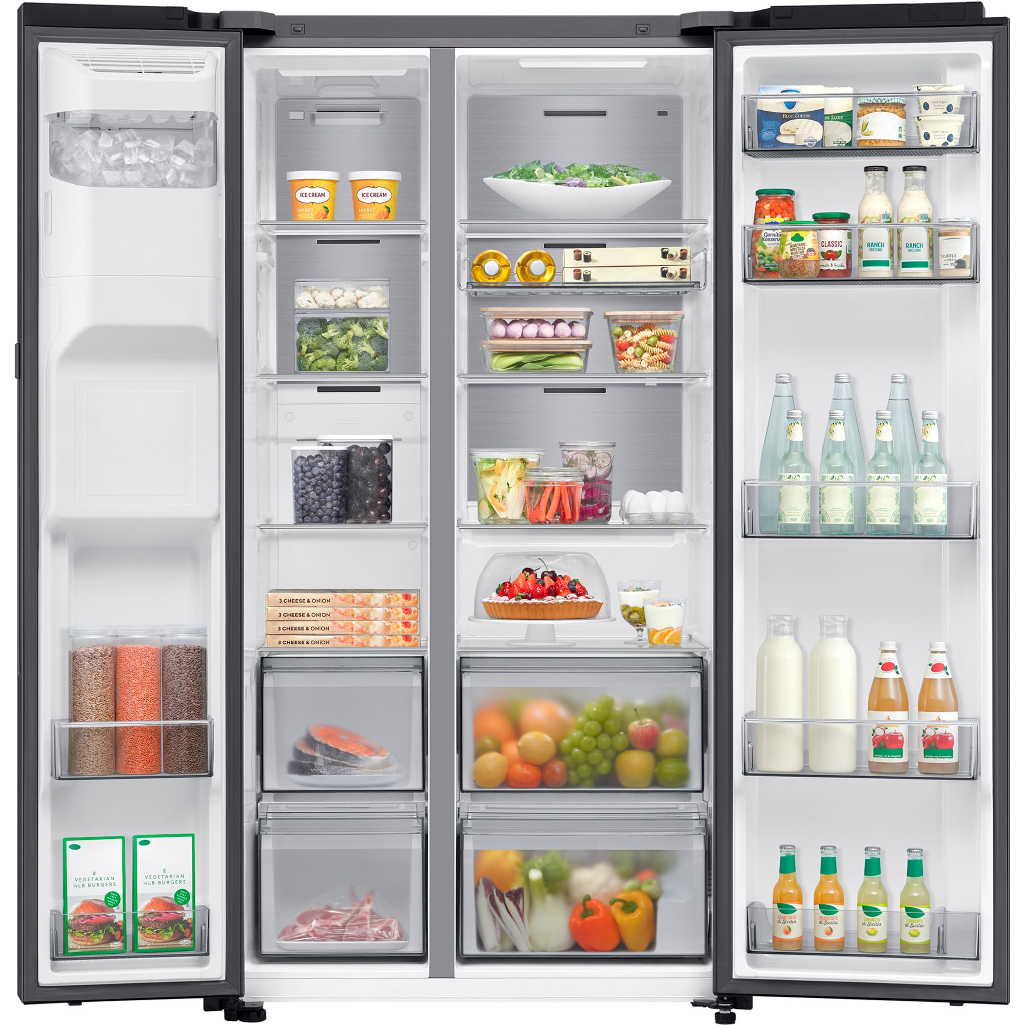 Samsung RS80F64KEFEF Side-By-Side nevera y congelador, refrigerador AI, 178,4 cm, 634 L, dispensador de agua y hielo con conexión de agua fija, AI Voice Control & Energy Mode, acero negro