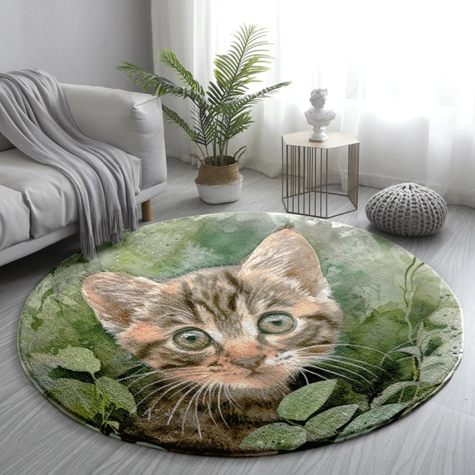 Tapis de salon extérieur rond 100cm en peluche douce de jardin