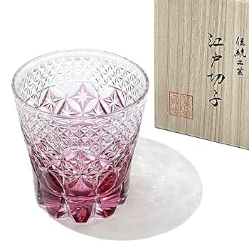 江戸切子　デキャンタ　江戸ガラス　桐箱 江戸切子 富士桜に籠目紋 オールドグラス 金赤 ｜江戸切子グラス