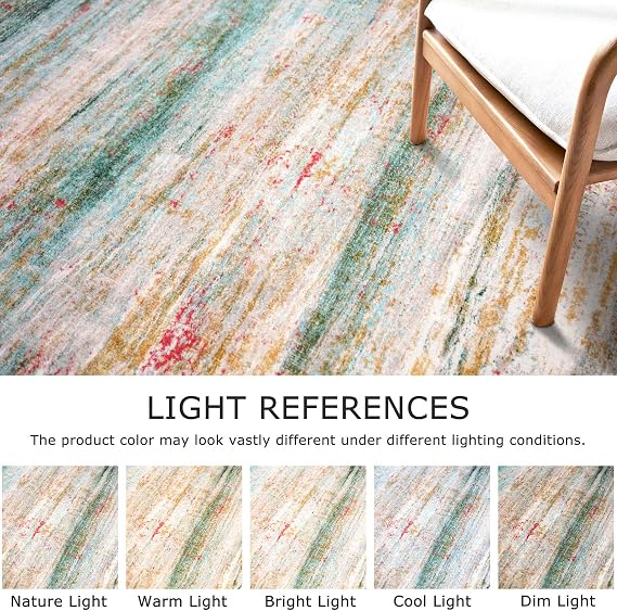 KOZYFLY 2 PCS Modern Abstract Rugs, 2x3 and 3x5 Washable Kitchen Rug Non-Slip Soft Small Bathroom Rug, Green Striped Entryway Rugs Abstract Print Faux Wool Doormat for Bedside Entrance Bedroom Sink