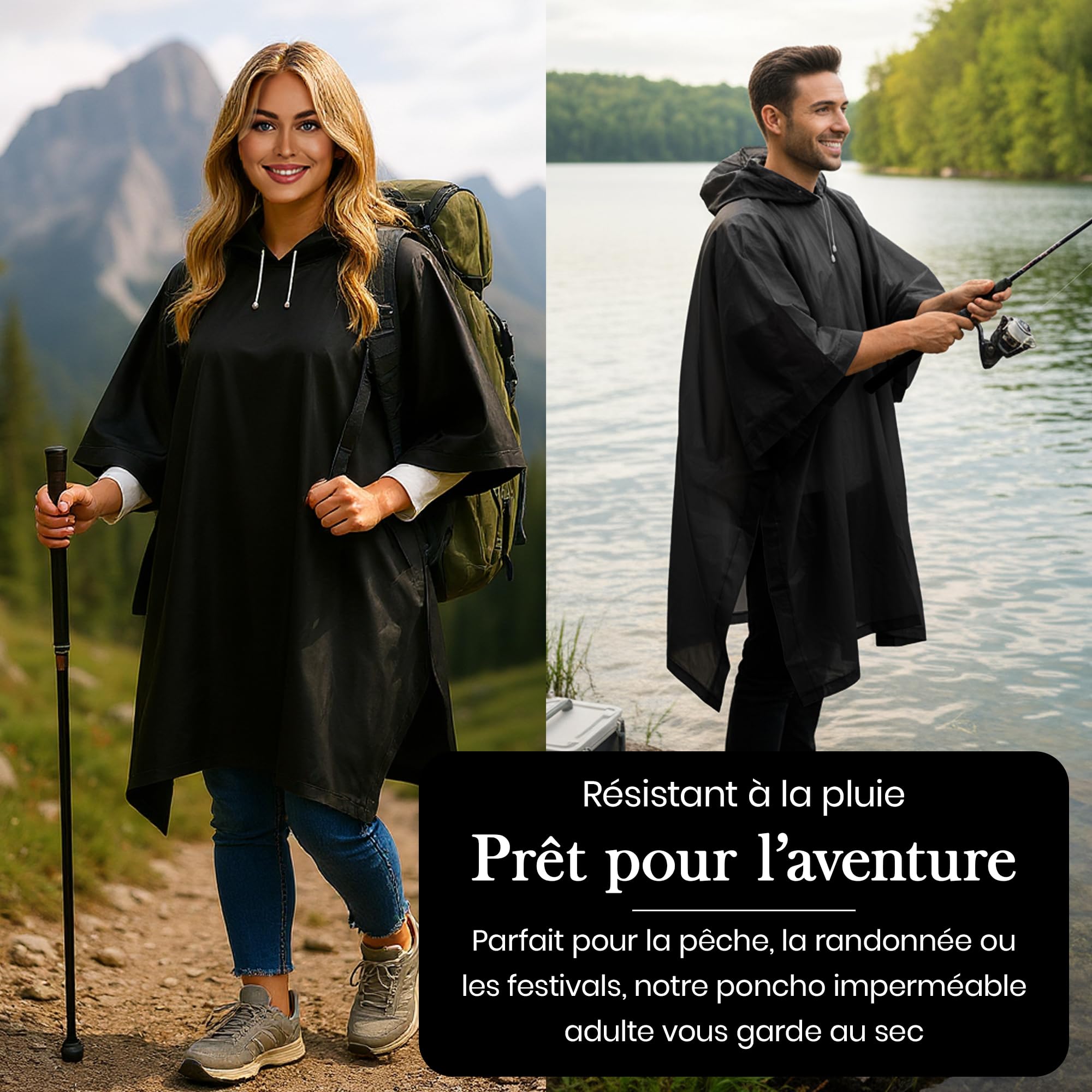 REDSTAR Poncho Pluie Imperméable Femme et Homme avec Capuche - 2 pièces, Enfilage par la tête, Poncho de pluie long pour adultes, Pliable, Pour festival, randonnée, visites, vélo