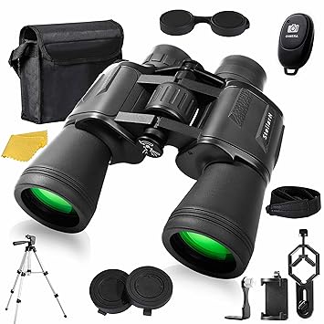 12x50 HD Full Size Binoculars for Adults with Photography Kit - Smartphone Adapter Universal Tripod Carrying Bag & Strap for Bird Watching Hunting Stargazing Sporting & Sightseeing