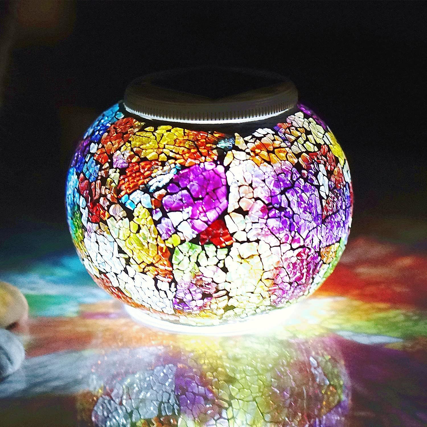 Solar Glass Ball Light Color Changing Mosaic Crackle Table Lamps Waterproof LED Night Light for Bedroom Yard Patio Christmas Decorations (Crackle Glass, Multi-Colored)