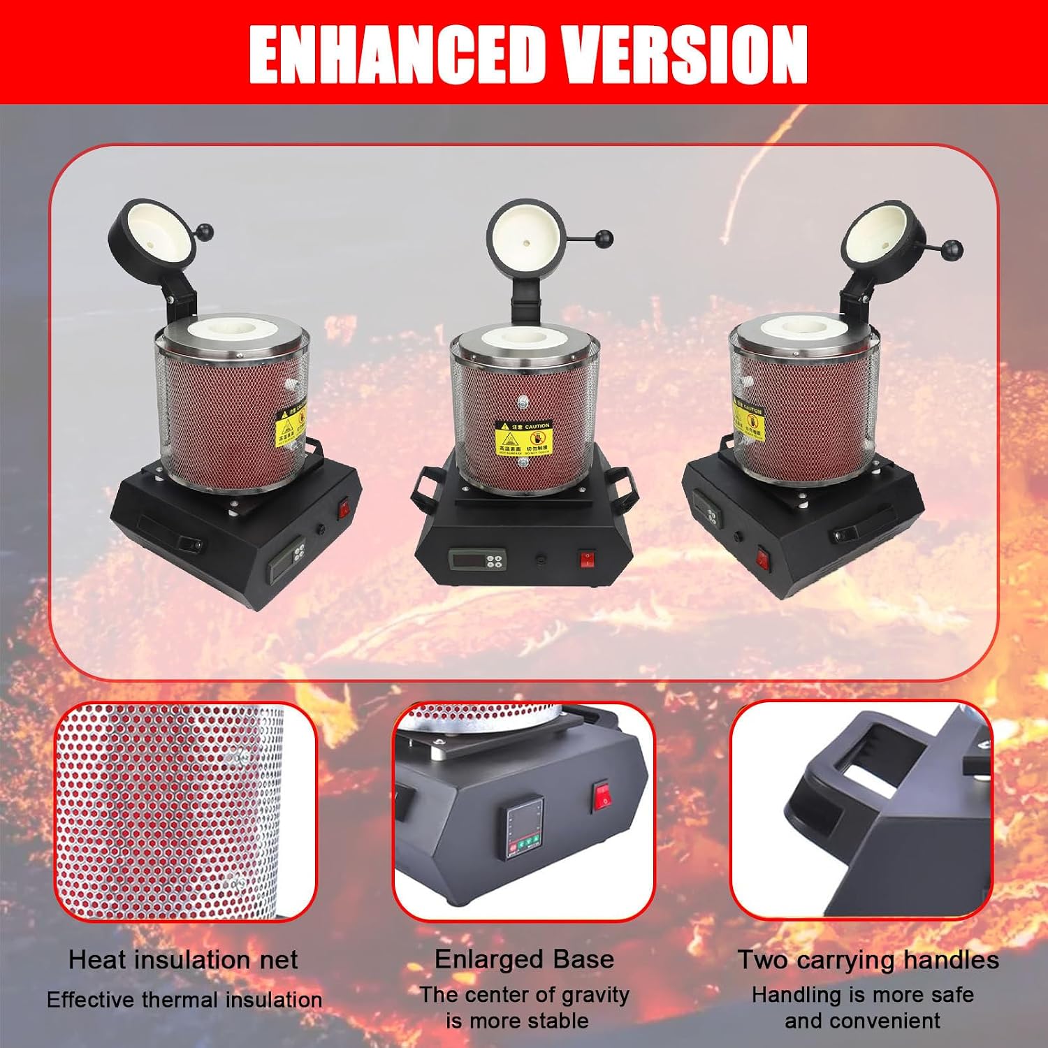 1500W Electric Gold Melting Furnace, with Graphite Crucible, 1150℃/2102℉ Gold Smelting Furnace, for Melting Gold, Aluminum, Silver, Copper Red-2kg