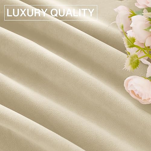 Miniatura 8 de StangH Cortinas de terciopelo beige  Cortinas de oscurecimiento de la habitación con aislamiento térmico para ventana de cuarto de bebé, elegante