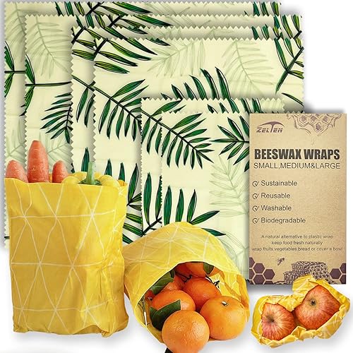 Miniatura 10 de Zelten Envolturas reutilizables de cera de abejas (6 paquetes, 3 tamaños S, M, L, con cuerda de cáñamo de 6.6ft, dos botones) sin plástico y