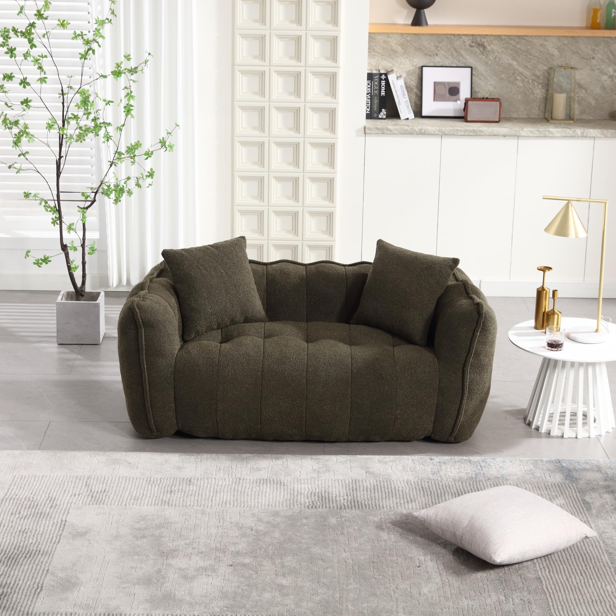 Dolonm Soft Bean Bag Chair with High Resilience Foam Core for Two People. The Comfortable Square Recliner Sofa is Ideal Beanbag Chairs for Adults Olive Green