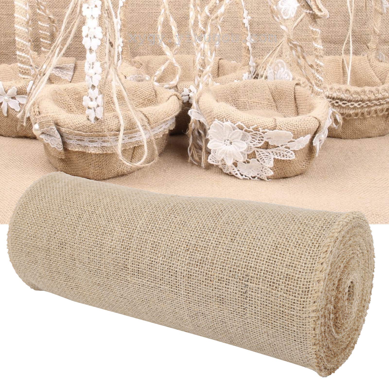 Manteles de Mesa de 12 Pulgadas x 10 Yardas, Rollos de Tela de arpillera, Tela de arpillera de Yute rústica de Granja, Camino de Yute para Decoraciones de Bodas, Caminos, M