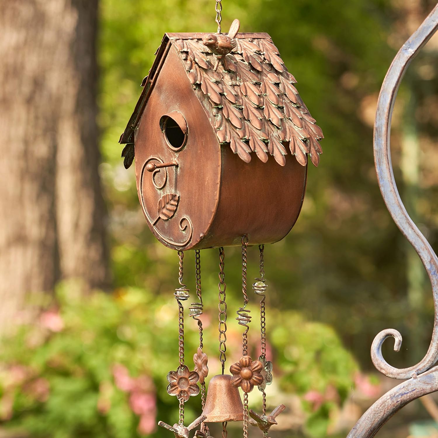 Hanging Copper Colored Fancy Roof Birdhouse Wind Chime (Oval Shape)