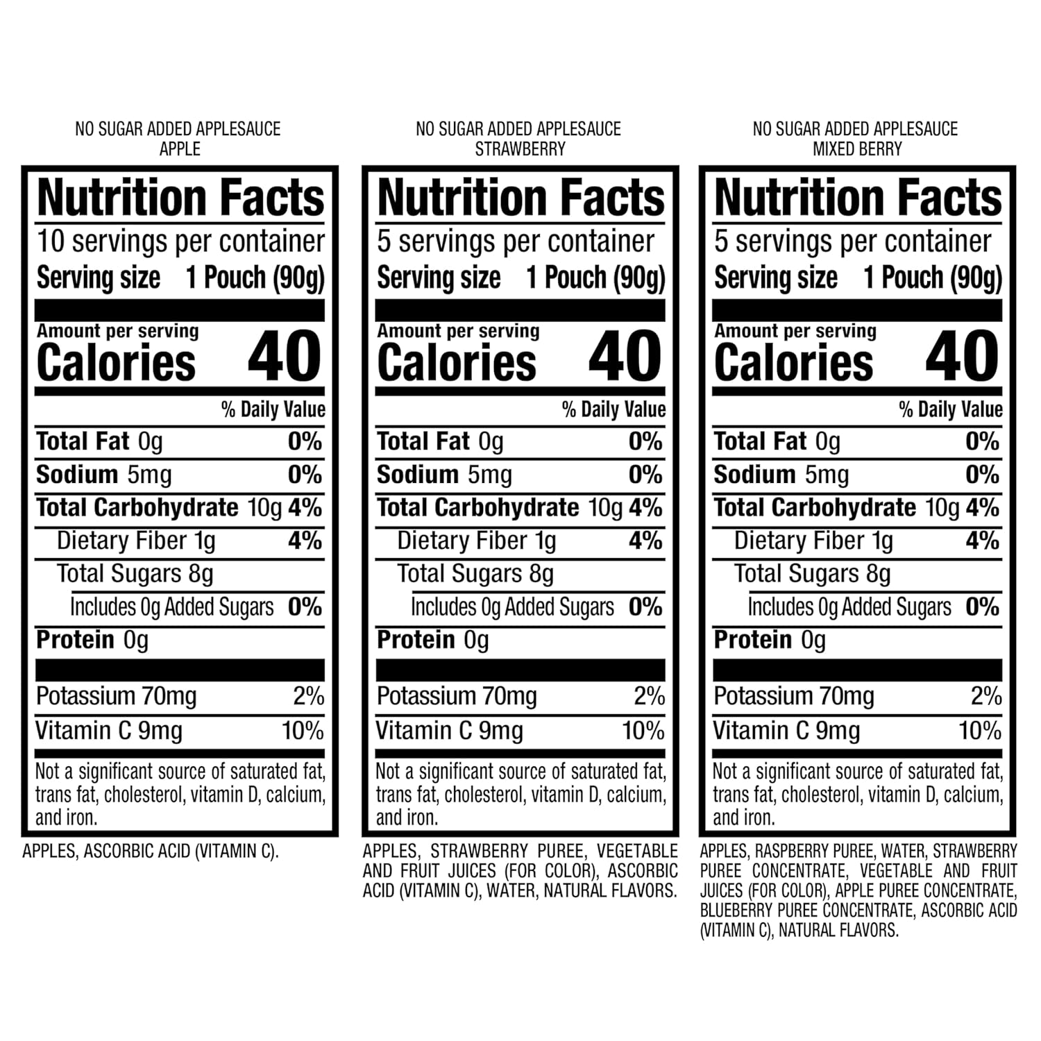 Mott’s No Sugar Added Applesauce Variety Pack, 3.2 oz Clear Pouches, 48 Count (4 Packs of 12)