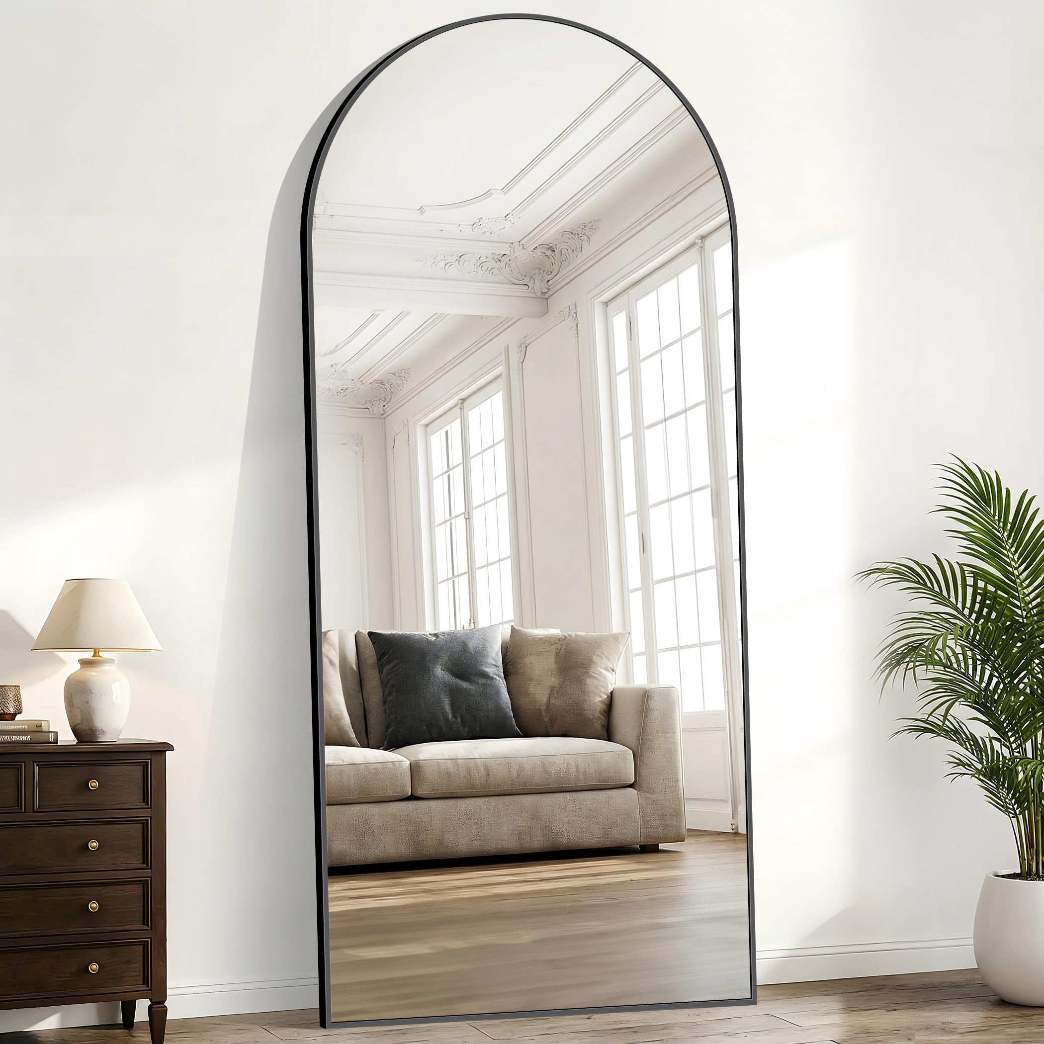Weare Home Specchio da Terra ad Arco, 203 x 91 cm, Grande Specchio con cornice in alluminio, Appenso o appoggiato alla parete, per Soggiorno e Camera da Letto