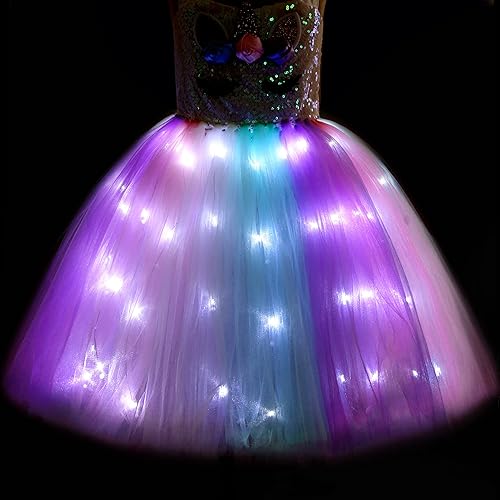 Miniatura 2 de Disfraz de unicornio para niñas con luz LED, tutú de princesa de unicornio para Halloween, cumpleaños, regalos de Navidad