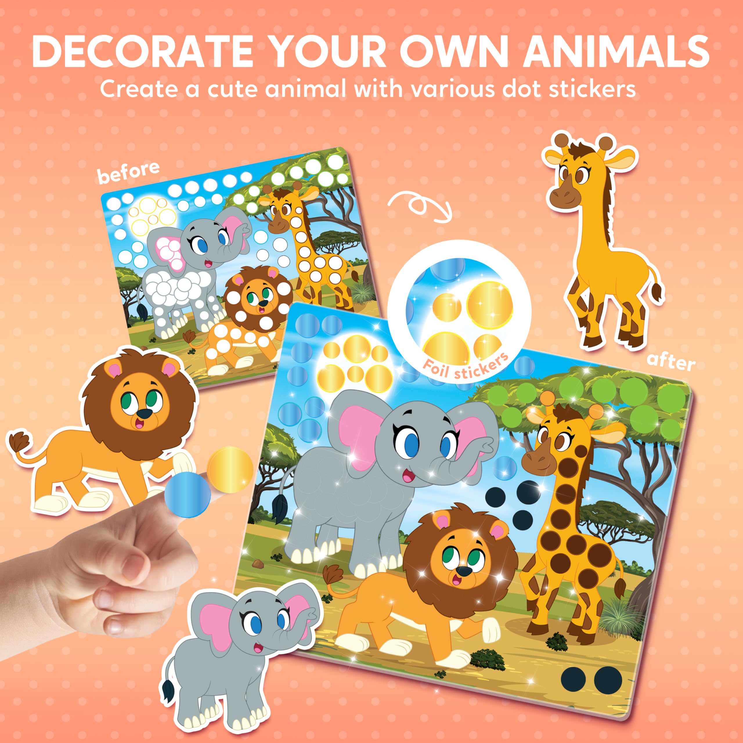 Klever Kits Animal Dot Art Kit for Kids No Mess Sticker for Toddlers 3-7, Craft Kits, DIY Creative Activity, Travel Toy - Image 3