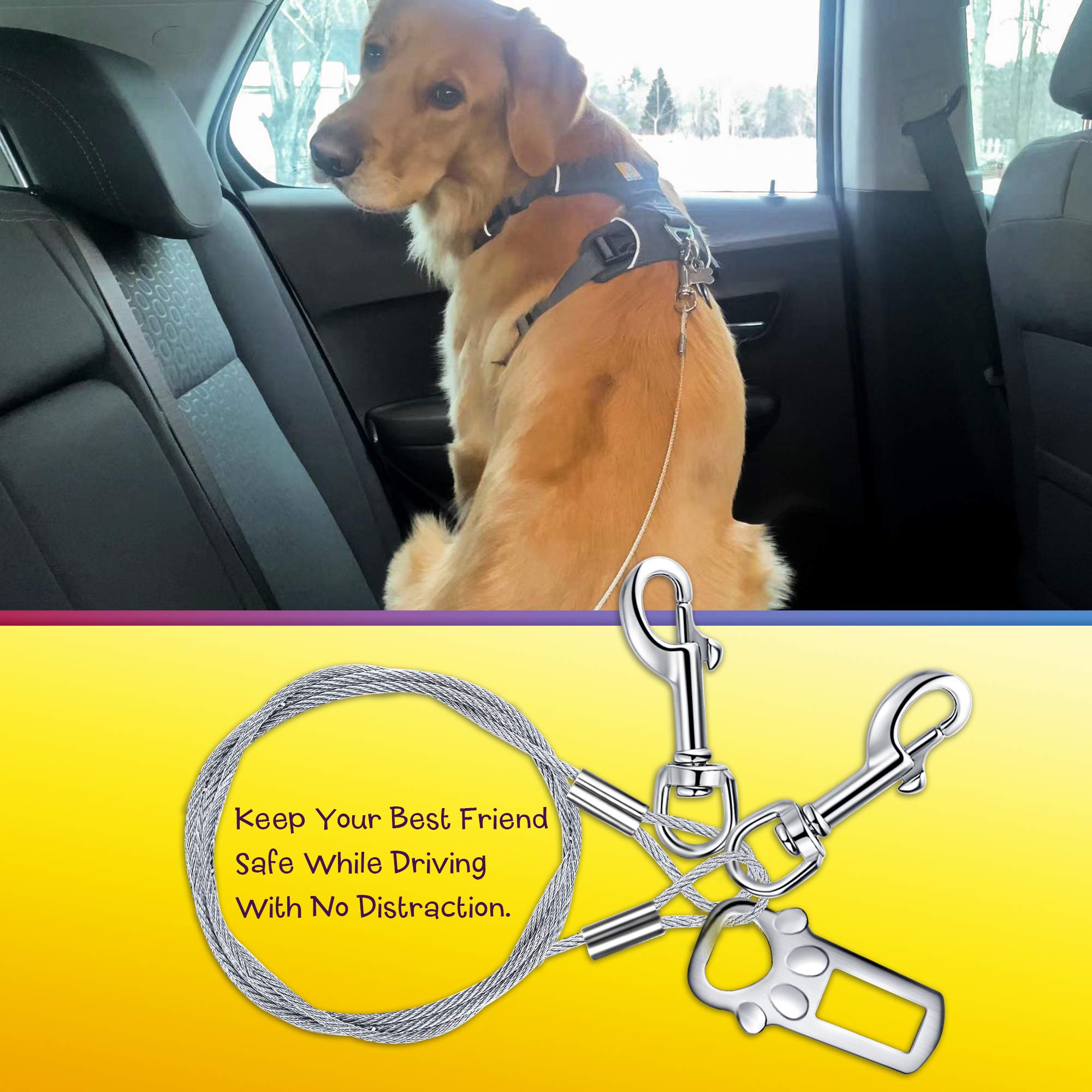 Cinturón de seguridad para perro, a prueba de masticación/masticación, cinturón de seguridad para perro, cinturón de seguridad de vehículo para cachorros con doble clip y cierre – Acero