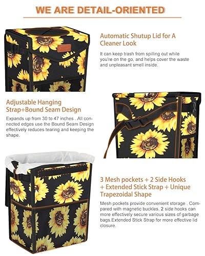 Vista 98 de Bote de basura para automóvil con tapa, bonito cubo de basura a prueba de fugas para colgar el vehículo, pequeño organizador portátil para asientos